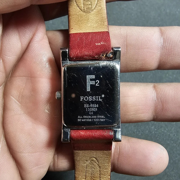 Fossil F2 Ladies Quartz Watch Silver Tone Rectangle Resd Strap Working ES-9584 s - Picture 6 of 7